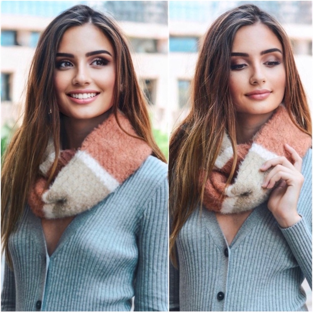 Ultra Soft Wide Stripe Mohair Fall Winter Infinity Scarf - Picture 2 of 3
